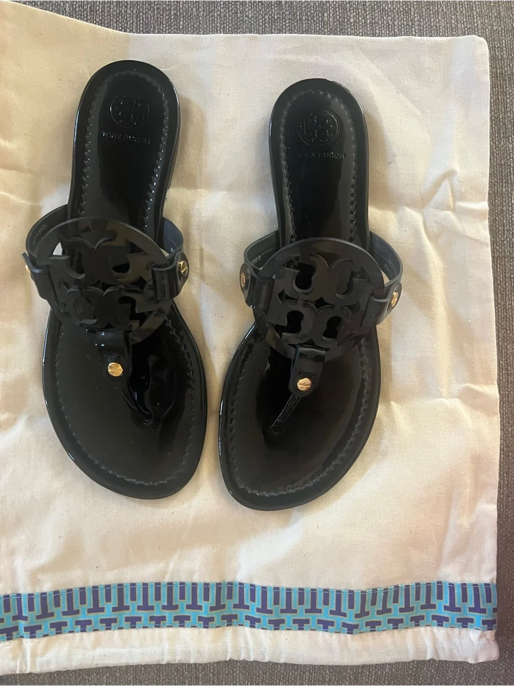 Tory Burch Miller Black Patent Sandals 8.5